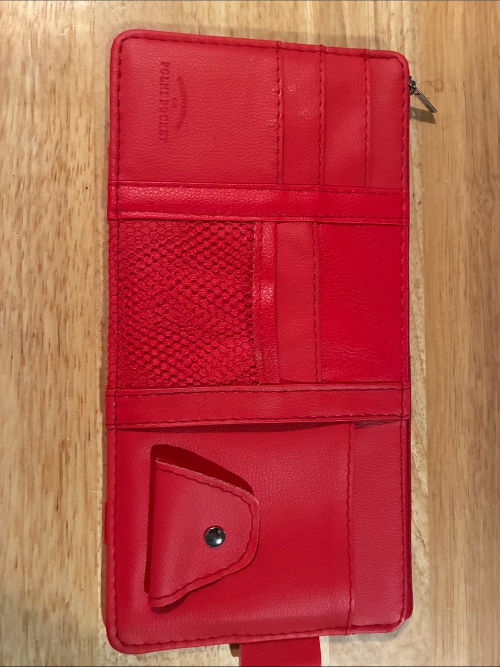 New Without Tags-Red Faux Leather Pouch That Attaches to Car Visor